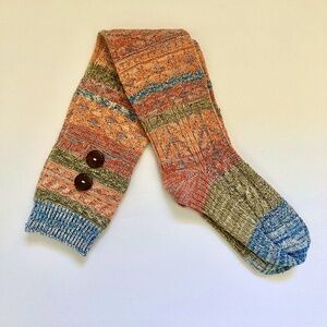 NWOT over the knee high striped cable knit socks green orange blue shell buttons